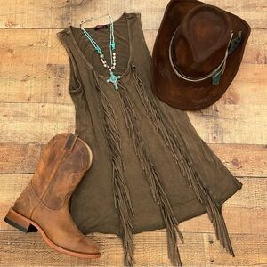 Chocolate Brown Fringe Tank Style Tunic